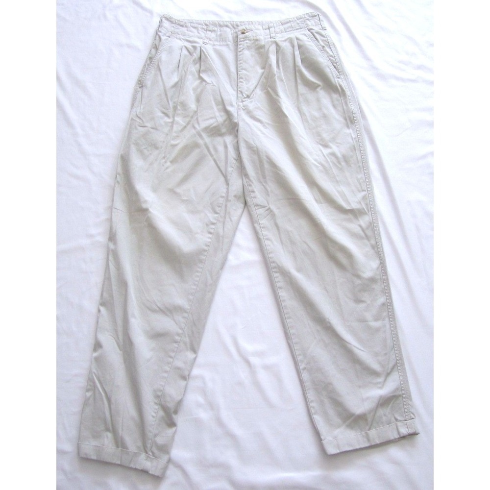 Vtg 80s Eddie Bauer Pleated Chino Pants Mens 34x31 Khaki Preppy Normcore (MP718)